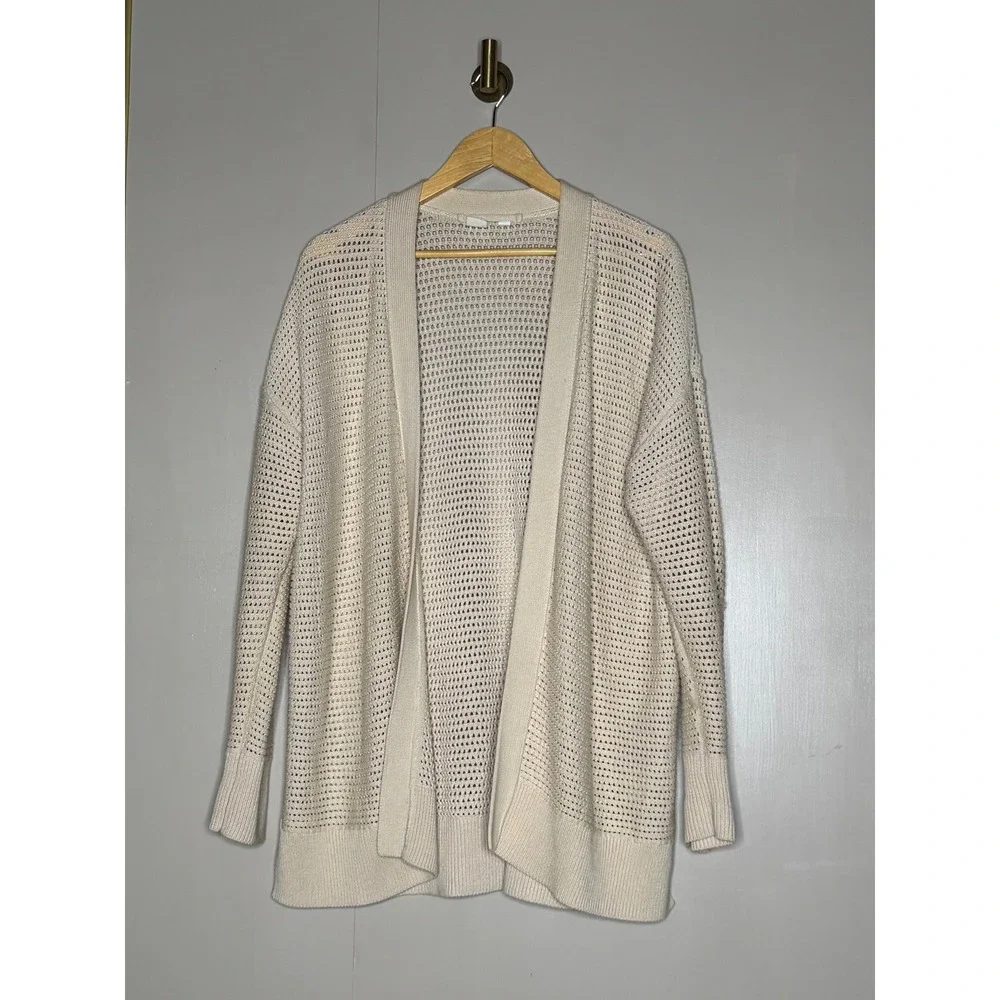 Gap Size L Cream Open Knit Cotton Longline Cardigan